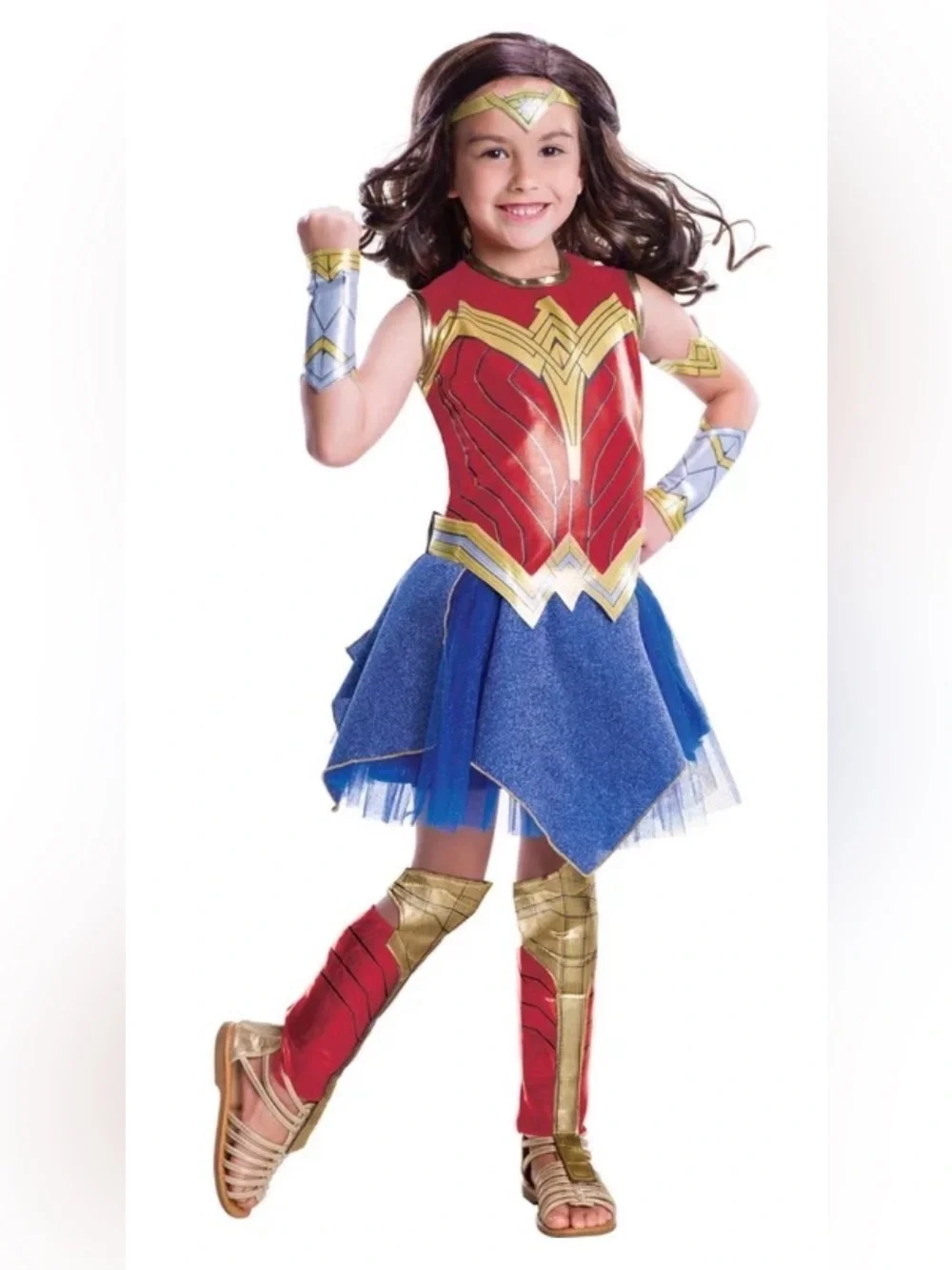 Wonder Woman Girls Costume, Girls Size Medium 8-10, Dress, Armband,Shin Guard